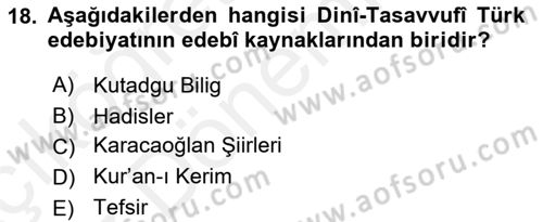 Türk Halk Şiiri Dersi Ara Sınavı Deneme Sınav Soruları 18. Soru