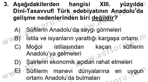 Türk Halk Şiiri Dersi 2018 - 2019 Yılı (Vize) Ara Sınav Soruları 3. Soru