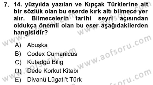Türk Halk Şiiri Dersi Ara Sınavı Deneme Sınav Soruları 7. Soru