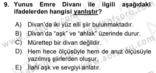 Türk Halk Şiiri Dersi 2018 - 2019 Yılı (Vize) Ara Sınav Soruları 9. Soru