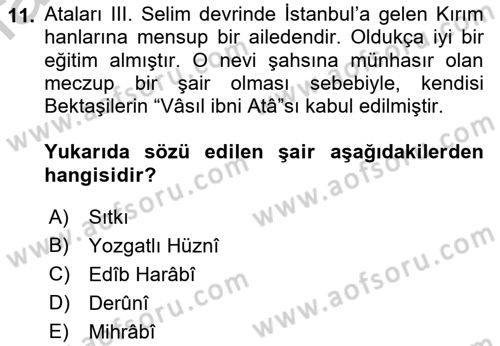 Türk Halk Şiiri Dersi 2018 - 2019 Yılı Yaz Okulu Sınav Soruları 11. Soru