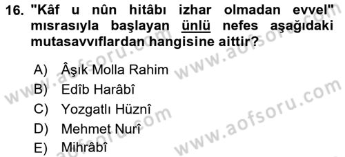 Türk Halk Şiiri Dersi 2018 - 2019 Yılı Yaz Okulu Sınav Soruları 16. Soru