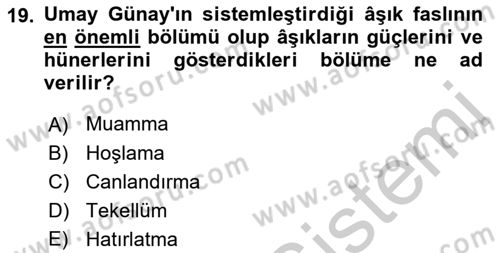 Türk Halk Şiiri Dersi 2018 - 2019 Yılı Yaz Okulu Sınav Soruları 19. Soru