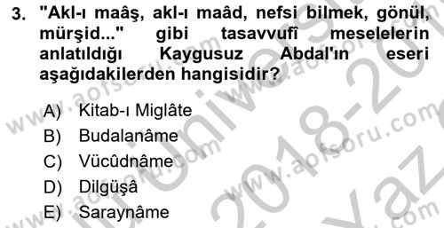 Türk Halk Şiiri Dersi 2018 - 2019 Yılı Yaz Okulu Sınav Soruları 3. Soru
