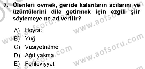 Türk Halk Şiiri Dersi 2018 - 2019 Yılı Yaz Okulu Sınav Soruları 7. Soru