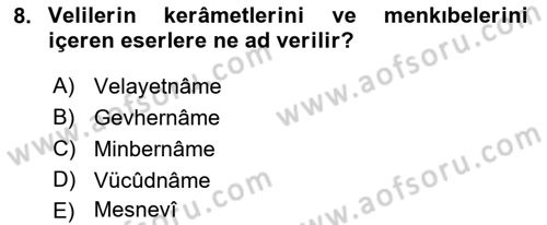 Türk Halk Şiiri Dersi 2018 - 2019 Yılı Yaz Okulu Sınav Soruları 8. Soru