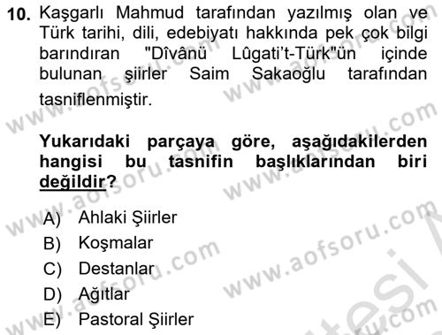 Türk Halk Şiiri Dersi 2019 - 2020 Yılı (Vize) Ara Sınav Soruları 10. Soru