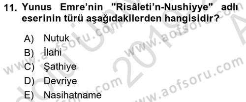 Türk Halk Şiiri Dersi Ara Sınavı Deneme Sınav Soruları 11. Soru