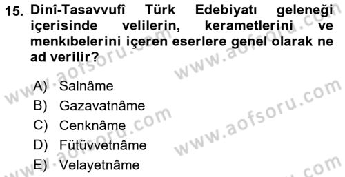 Türk Halk Şiiri Dersi Ara Sınavı Deneme Sınav Soruları 15. Soru