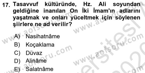 Türk Halk Şiiri Dersi 2019 - 2020 Yılı (Vize) Ara Sınav Soruları 17. Soru
