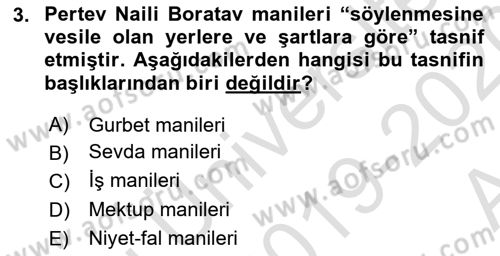 Türk Halk Şiiri Dersi 2019 - 2020 Yılı (Vize) Ara Sınav Soruları 3. Soru