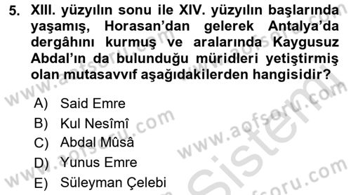 Türk Halk Şiiri Dersi Ara Sınavı Deneme Sınav Soruları 5. Soru