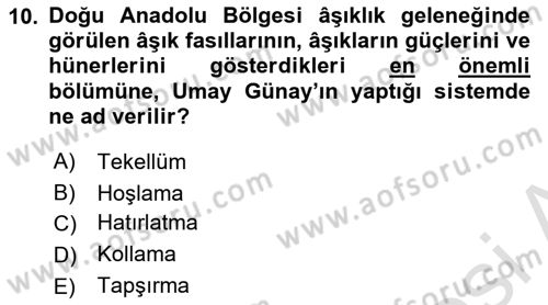 Türk Halk Şiiri Dersi 2019 - 2020 Yılı (Final) Dönem Sonu Sınav Soruları 10. Soru