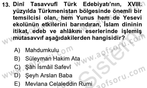 Türk Halk Şiiri Dersi 2019 - 2020 Yılı (Final) Dönem Sonu Sınav Soruları 13. Soru