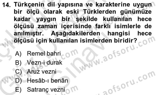 Türk Halk Şiiri Dersi 2019 - 2020 Yılı (Final) Dönem Sonu Sınav Soruları 14. Soru
