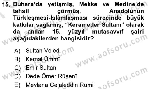 Türk Halk Şiiri Dersi 2019 - 2020 Yılı (Final) Dönem Sonu Sınav Soruları 15. Soru