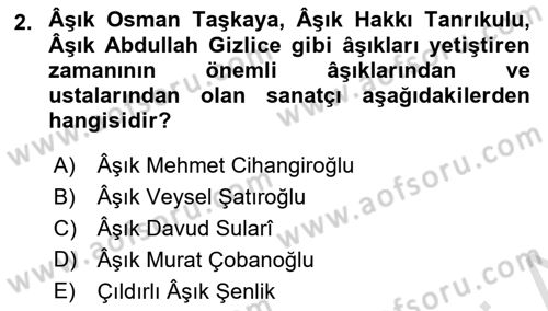 Türk Halk Şiiri Dersi 2019 - 2020 Yılı (Final) Dönem Sonu Sınav Soruları 2. Soru