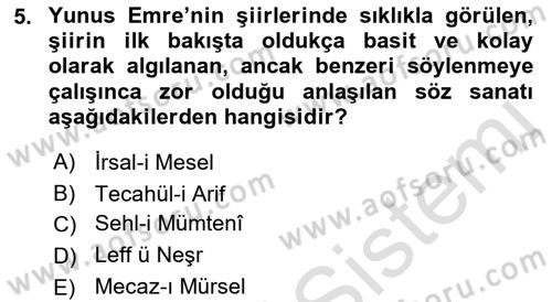 Türk Halk Şiiri Dersi 2019 - 2020 Yılı (Final) Dönem Sonu Sınav Soruları 5. Soru