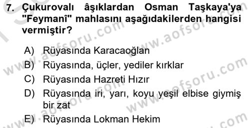 Türk Halk Şiiri Dersi 2019 - 2020 Yılı (Final) Dönem Sonu Sınav Soruları 7. Soru