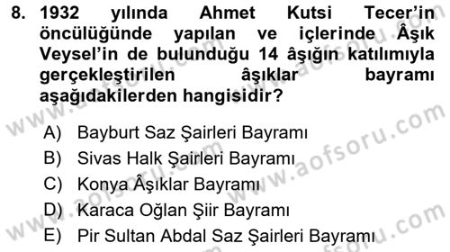 Türk Halk Şiiri Dersi 2019 - 2020 Yılı (Final) Dönem Sonu Sınav Soruları 8. Soru