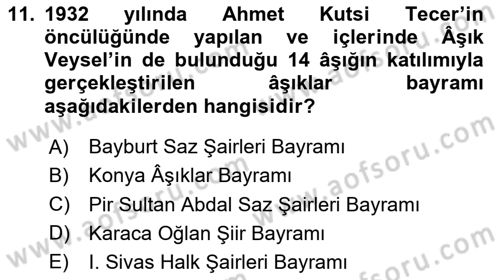 Türk Halk Şiiri Dersi 2020 - 2021 Yılı Yaz Okulu Sınav Soruları 11. Soru