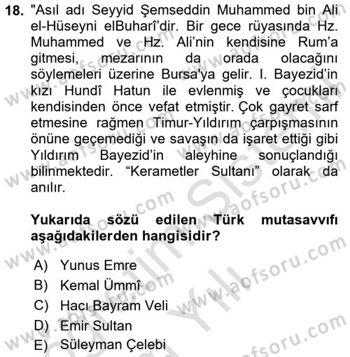 Türk Halk Şiiri Dersi 2020 - 2021 Yılı Yaz Okulu Sınav Soruları 18. Soru