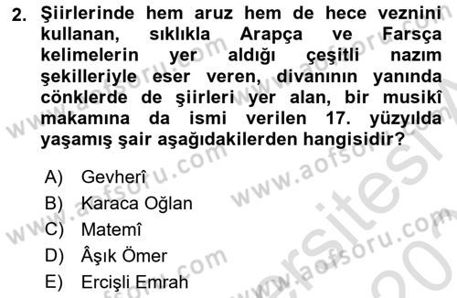 Türk Halk Şiiri Dersi 2020 - 2021 Yılı Yaz Okulu Sınav Soruları 2. Soru