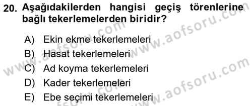 Türk Halk Şiiri Dersi 2020 - 2021 Yılı Yaz Okulu Sınav Soruları 20. Soru
