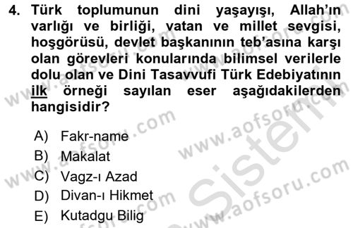 Türk Halk Şiiri Dersi 2020 - 2021 Yılı Yaz Okulu Sınav Soruları 4. Soru