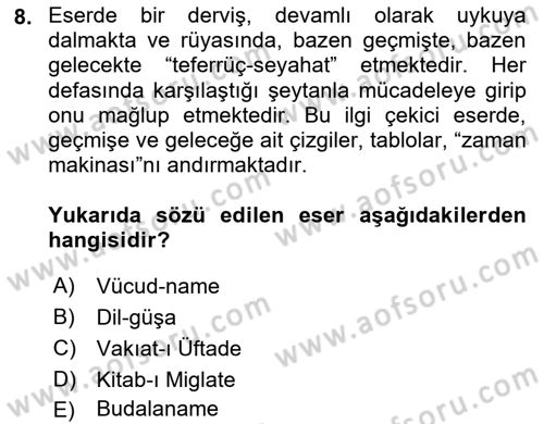 Türk Halk Şiiri Dersi 2020 - 2021 Yılı Yaz Okulu Sınav Soruları 8. Soru