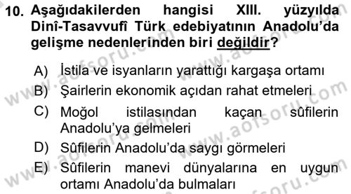 Türk Halk Şiiri Dersi Ara Sınavı Deneme Sınav Soruları 10. Soru