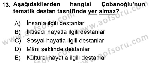 Türk Halk Şiiri Dersi 2021 - 2022 Yılı (Vize) Ara Sınav Soruları 13. Soru