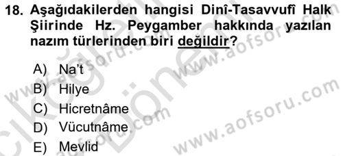 Türk Halk Şiiri Dersi 2021 - 2022 Yılı (Vize) Ara Sınav Soruları 18. Soru