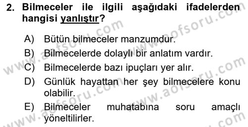 Türk Halk Şiiri Dersi 2021 - 2022 Yılı (Vize) Ara Sınav Soruları 2. Soru