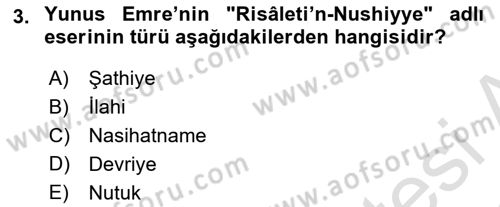 Türk Halk Şiiri Dersi Ara Sınavı Deneme Sınav Soruları 3. Soru