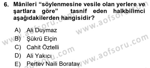 Türk Halk Şiiri Dersi 2021 - 2022 Yılı (Vize) Ara Sınav Soruları 6. Soru