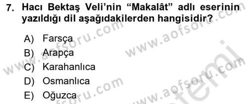 Türk Halk Şiiri Dersi 2021 - 2022 Yılı (Vize) Ara Sınav Soruları 7. Soru