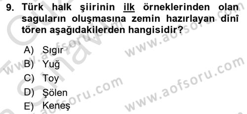 Türk Halk Şiiri Dersi 2021 - 2022 Yılı (Vize) Ara Sınav Soruları 9. Soru