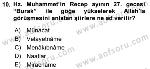 Türk Halk Şiiri Dersi 2021 - 2022 Yılı (Final) Dönem Sonu Sınav Soruları 10. Soru