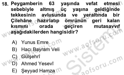Türk Halk Şiiri Dersi 2021 - 2022 Yılı (Final) Dönem Sonu Sınav Soruları 18. Soru