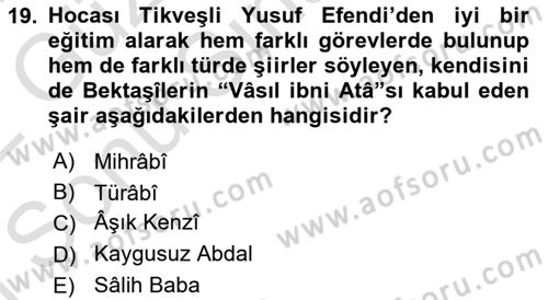 Türk Halk Şiiri Dersi 2021 - 2022 Yılı (Final) Dönem Sonu Sınav Soruları 19. Soru
