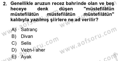 Türk Halk Şiiri Dersi 2021 - 2022 Yılı (Final) Dönem Sonu Sınav Soruları 2. Soru