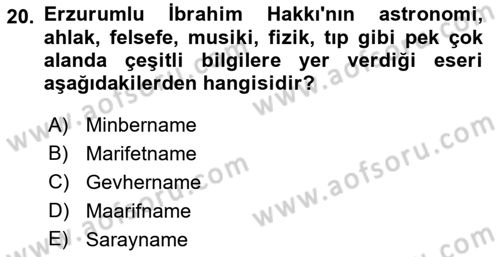 Türk Halk Şiiri Dersi 2021 - 2022 Yılı (Final) Dönem Sonu Sınav Soruları 20. Soru
