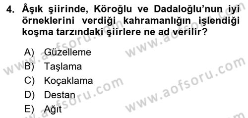 Türk Halk Şiiri Dersi 2021 - 2022 Yılı (Final) Dönem Sonu Sınav Soruları 4. Soru