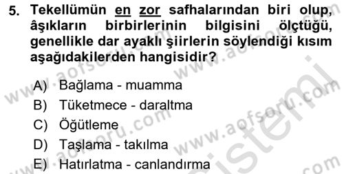 Türk Halk Şiiri Dersi 2021 - 2022 Yılı (Final) Dönem Sonu Sınav Soruları 5. Soru
