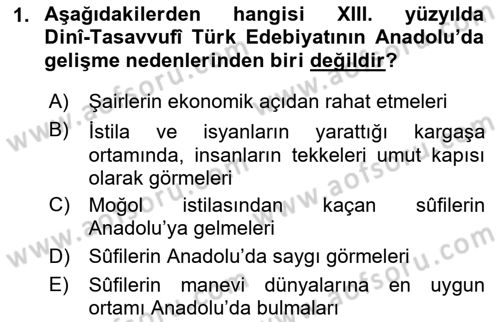 Türk Halk Şiiri Dersi 2021 - 2022 Yılı Yaz Okulu Sınavı 1. Soru