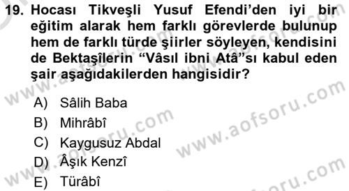Türk Halk Şiiri Dersi 2021 - 2022 Yılı Yaz Okulu Sınavı 19. Soru