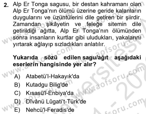 Türk Halk Şiiri Dersi 2021 - 2022 Yılı Yaz Okulu Sınavı 2. Soru