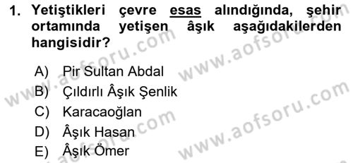 Türk Halk Şiiri Dersi 2022 - 2023 Yılı (Final) Dönem Sonu Sınav Soruları 1. Soru