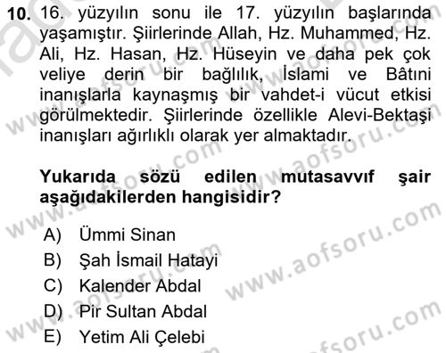 Türk Halk Şiiri Dersi 2022 - 2023 Yılı (Final) Dönem Sonu Sınav Soruları 10. Soru